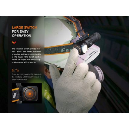 Fenix HM61RV20 - LED punjiva lampa za glavu LED/USB/2xCR123A IP68 1600 lm 300 h 3400 mAh