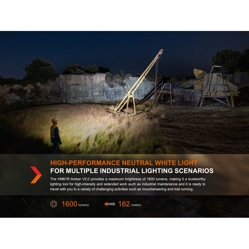Fenix HM61RV20 - LED Punjiva čeona svjetiljka LED/USB/2xCR123A IP68 1600 lm 300 h 3400 mAh