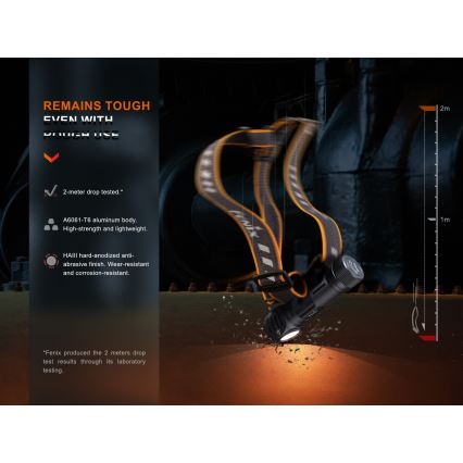 Fenix HM61RV20 - LED Punjiva čeona svjetiljka LED/USB/2xCR123A IP68 1600 lm 300 h 3400 mAh