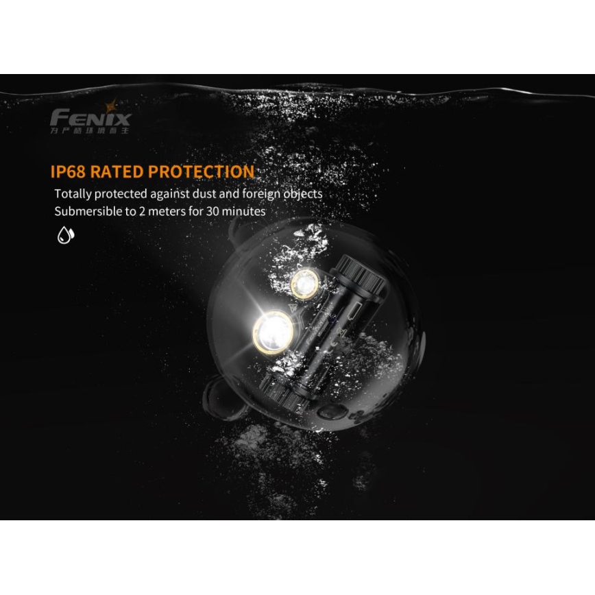 Fenix HM65R - LED Punjiva čeona svjetiljka 2xLED/USB/2xCR123A IP68 1400 lm 300 h 3400 mAh