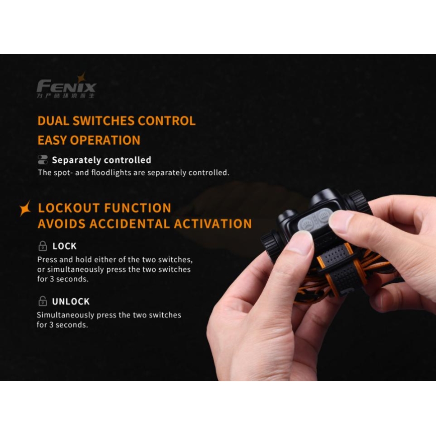Fenix HM65R - LED Punjiva čeona svjetiljka 2xLED/USB/2xCR123A IP68 1400 lm 300 h 3400 mAh