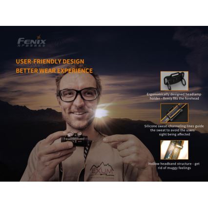 Fenix HM65R - LED Punjiva čeona svjetiljka 2xLED/USB/2xCR123A IP68 1400 lm 300 h 3400 mAh
