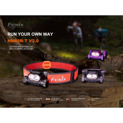 Fenix HM65RTV20BLC- LED Prigušiva punjiva čeona svjetiljka LED/USB/2xCR123A IP68 3400 mAh crna/narančasta