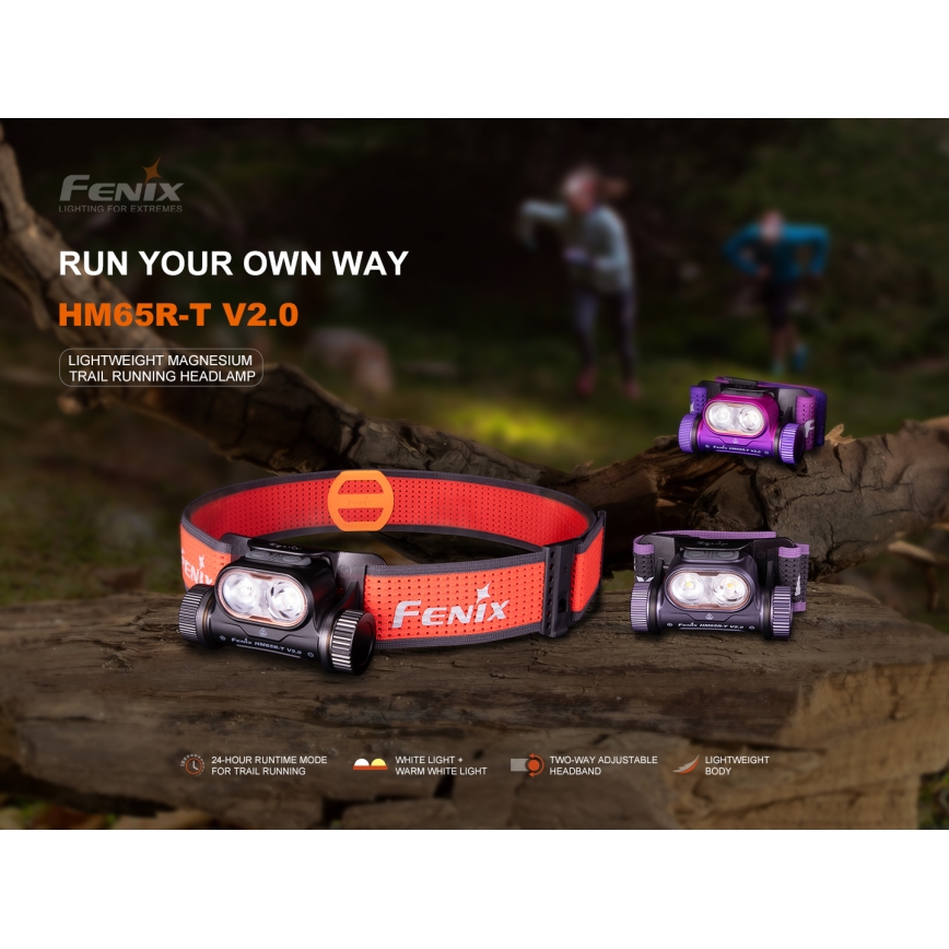 Fenix HM65RTV20BLC- LED Prigušiva punjiva čeona svjetiljka LED/USB/2xCR123A IP68 3400 mAh crna/narančasta