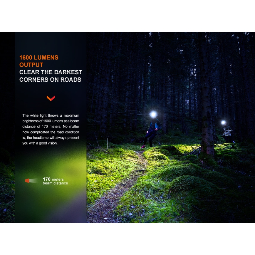 Fenix HM65RTV20BLC- LED Prigušiva punjiva čeona svjetiljka LED/USB/2xCR123A IP68 3400 mAh crna/narančasta