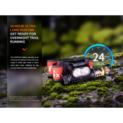 Fenix HM65RTV20BLC- LED Prigušiva punjiva čeona svjetiljka LED/USB/2xCR123A IP68 3400 mAh crna/narančasta