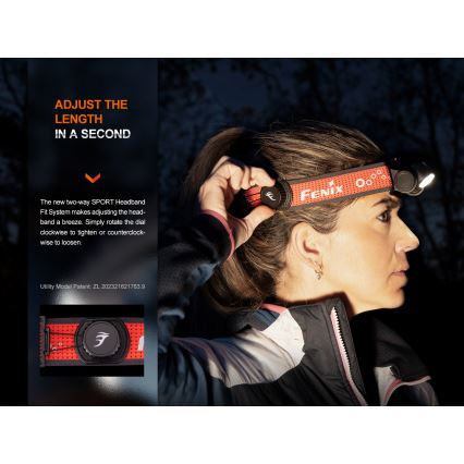 Fenix HM65RTV20BLC- LED Prigušiva punjiva čeona svjetiljka LED/USB/2xCR123A IP68 3400 mAh crna/narančasta