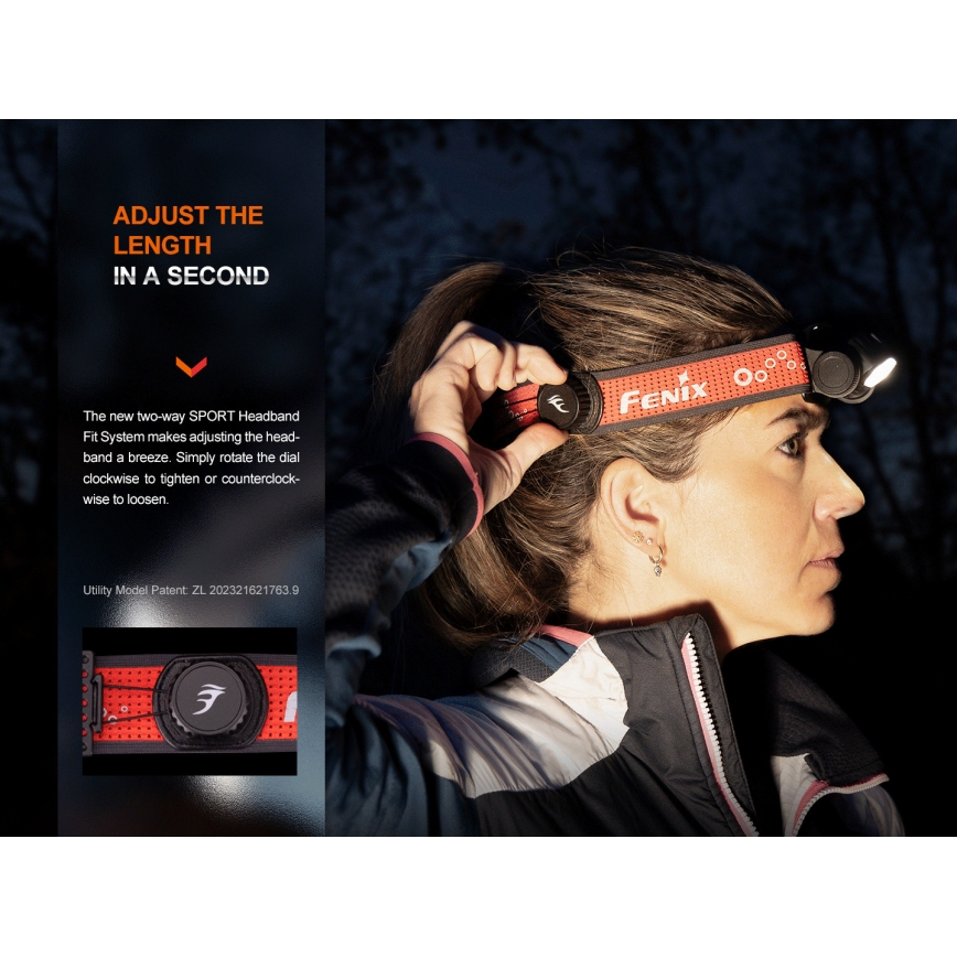 Fenix HM65RTV20BLC- LED Prigušiva punjiva čeona svjetiljka LED/USB/2xCR123A IP68 3400 mAh crna/narančasta