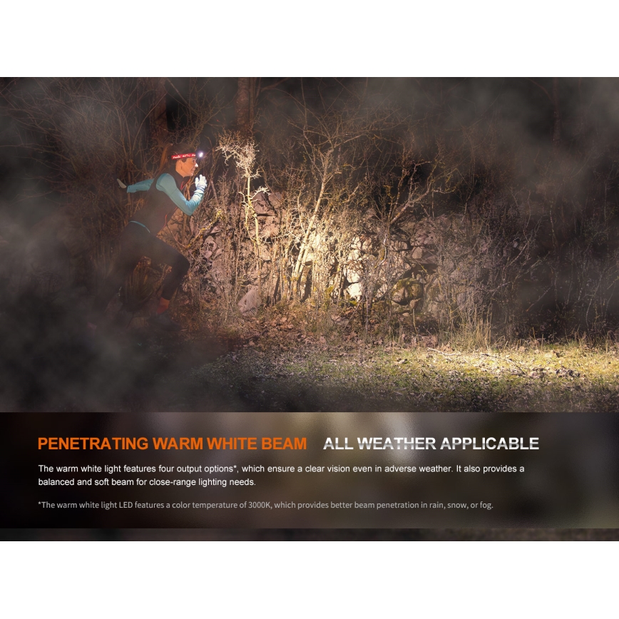 Fenix HM65RTV20BLC- LED Prigušiva punjiva čeona svjetiljka LED/USB/2xCR123A IP68 3400 mAh crna/narančasta
