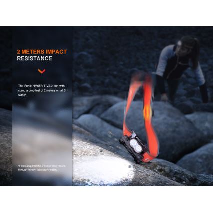 Fenix HM65RTV20BLC- LED Prigušiva punjiva čeona svjetiljka LED/USB/2xCR123A IP68 3400 mAh crna/narančasta