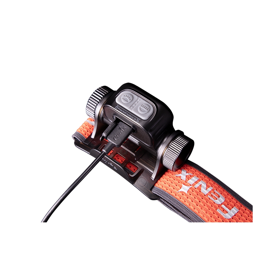 Fenix HM65RTV20BLC- LED Prigušiva punjiva čeona svjetiljka LED/USB/2xCR123A IP68 3400 mAh crna/narančasta