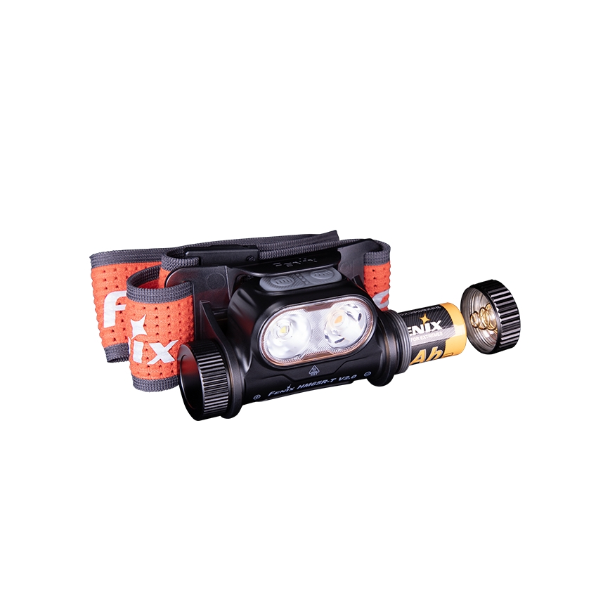 Fenix HM65RTV20BLC- LED Prigušiva punjiva čeona svjetiljka LED/USB/2xCR123A IP68 3400 mAh crna/narančasta