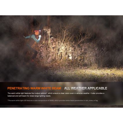 Fenix HM65RTV20PRP - LED Prigušiva punjiva čeona svjetiljka LED/USB/2xCR123A IP68 1600 lm 300h 3400 mAh crna/ljubičasta
