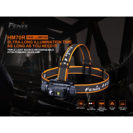 Fenix HM70R - LED Punjiva čeona svjetiljka 4xLED/1x21700 IP68 1600 lm 800 h 5000 mAh