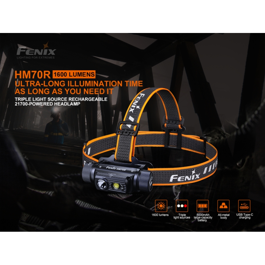 Fenix HM70R - LED Punjiva čeona svjetiljka 4xLED/1x21700 IP68 1600 lm 800 h 5000 mAh