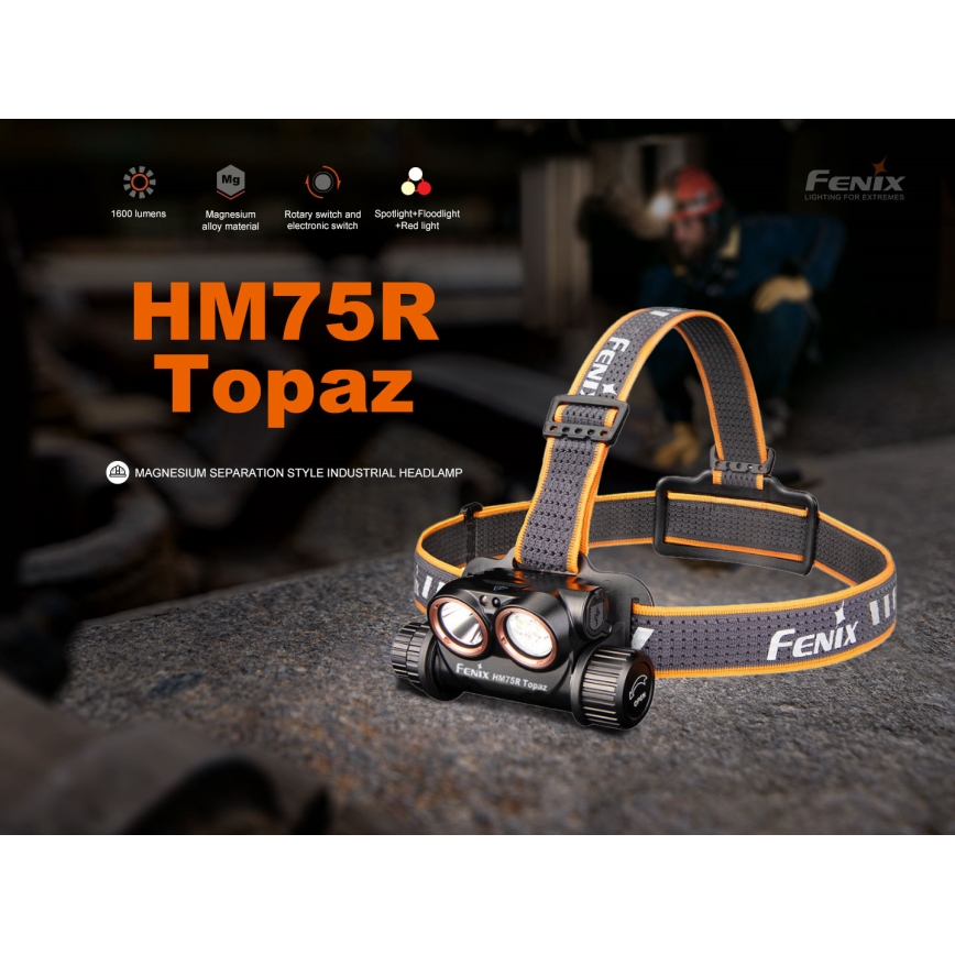 Fenix HM75RTOPAZ - LED Prigušiva punjiva čeona svjetiljka LED/USB IP68 1600 lm 210 h 4000 mAh