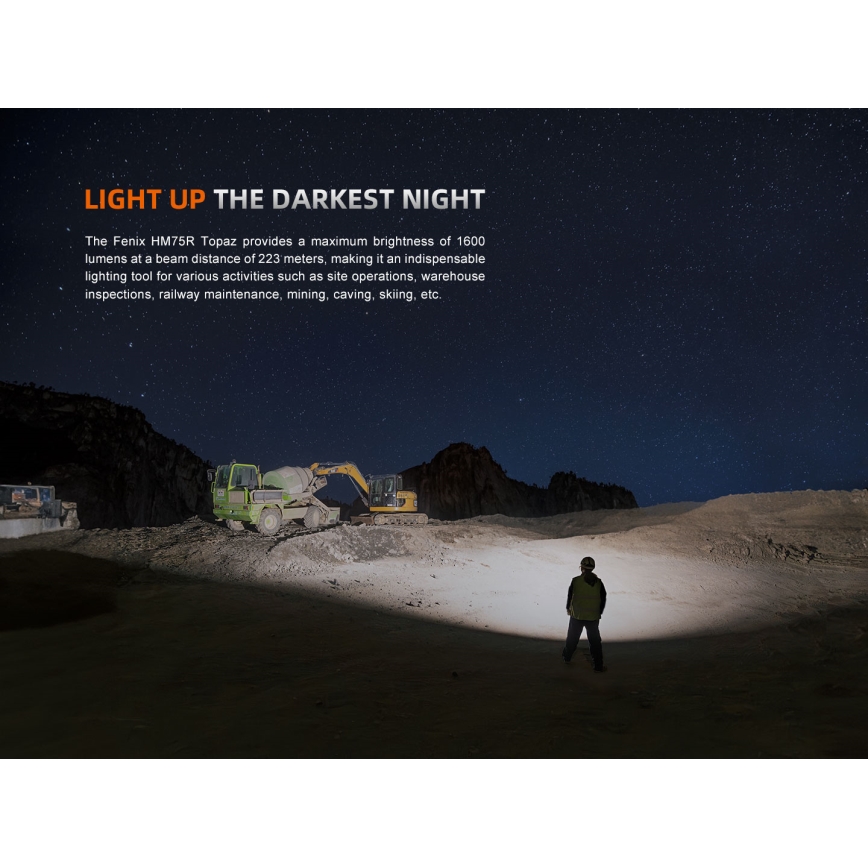 Fenix HM75RTOPAZ - LED Prigušiva punjiva čeona svjetiljka LED/USB IP68 1600 lm 210 h 4000 mAh