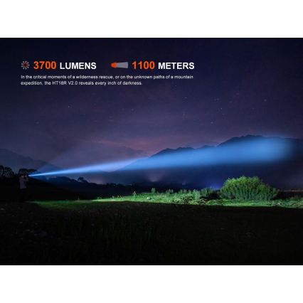 Fenix HT18RV20 - Podesiva punjiva LED ručna svjetiljka LED/USB 6000 mAh IP68 3700 lm 87 h crna