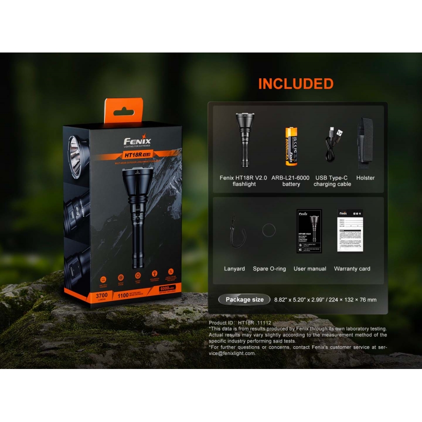 Fenix HT18RV20 - Podesiva punjiva LED ručna svjetiljka LED/USB 6000 mAh IP68 3700 lm 87 h crna
