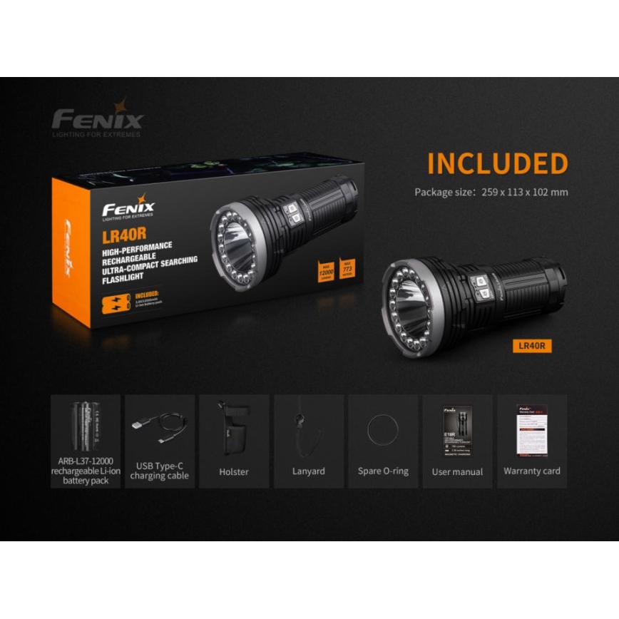 Fenix LR40R - LED Punjiva baterijska svjetiljka 19xLED/USB IP68 12000 lm 92 h