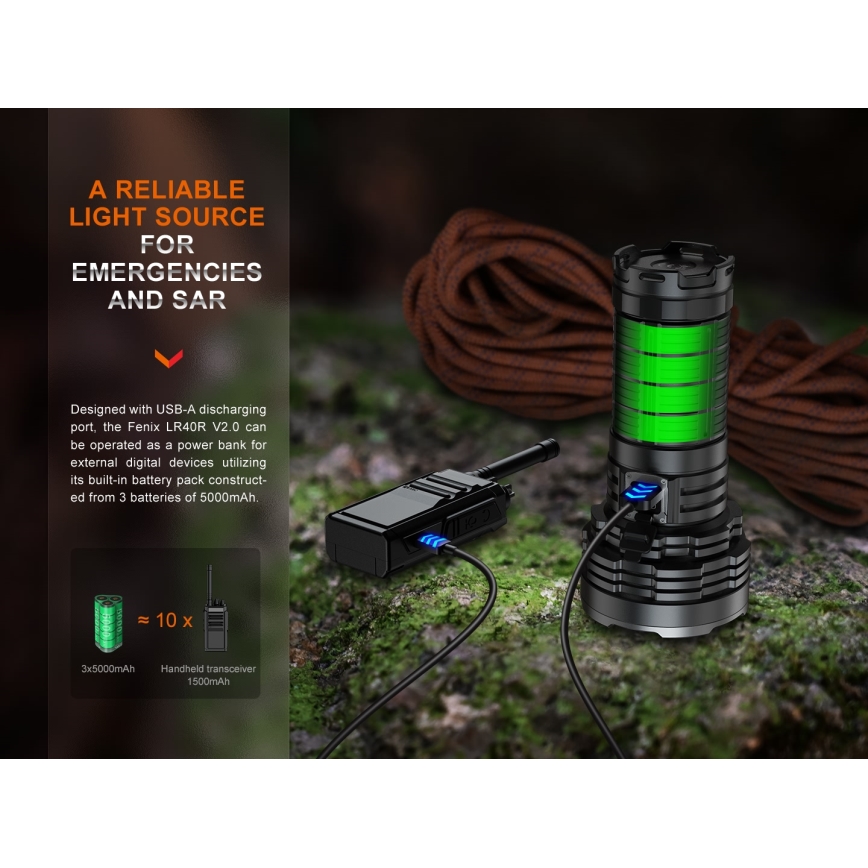 Fenix LR40RV20 - LED Punjiva baterijska svjetiljka LED/USB IP68 15000 lm 177 h 5000 mAh