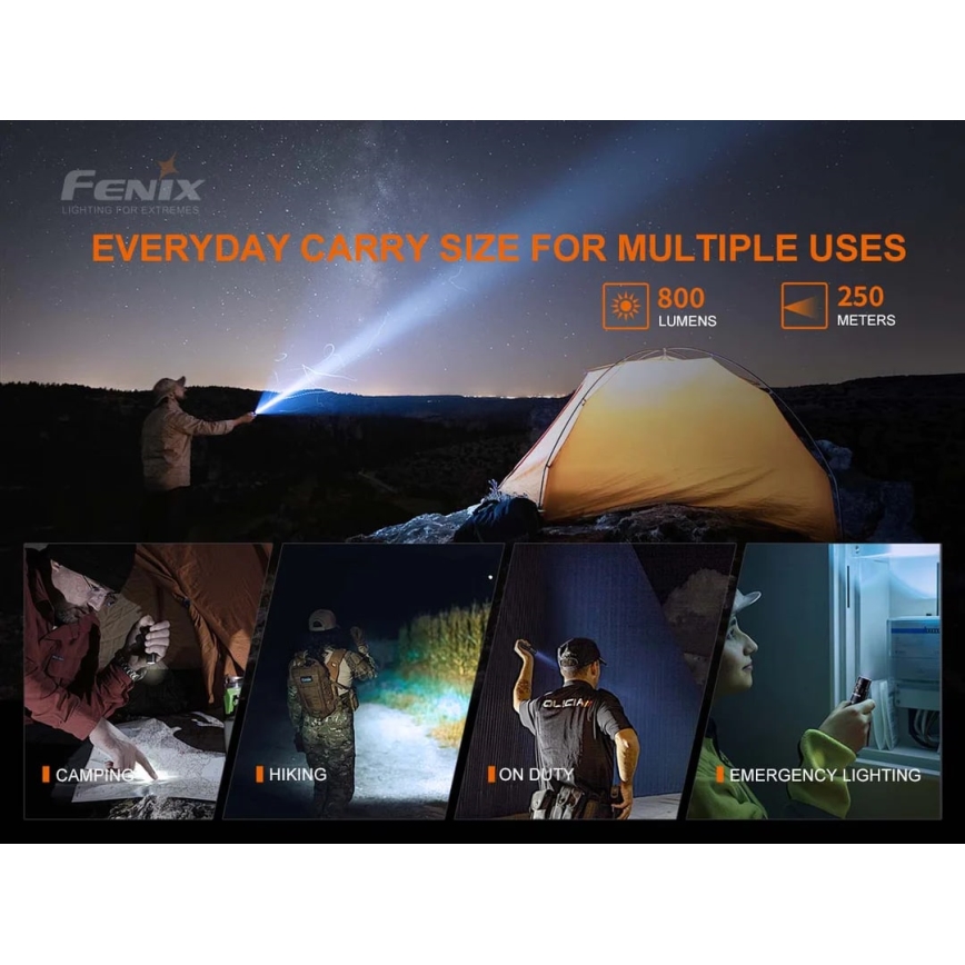 Fenix PD25R - LED Punjiva baterijska svjetiljka LED/USB/1xCR123A IP68 800 lm 70 h 700 mAh