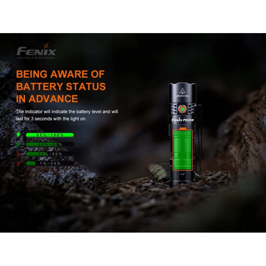 Fenix PD25R - LED Punjiva baterijska svjetiljka LED/USB/1xCR123A IP68 800 lm 70 h 700 mAh