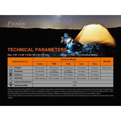Fenix PD25R - LED Punjiva baterijska svjetiljka LED/USB/1xCR123A IP68 800 lm 70 h 700 mAh