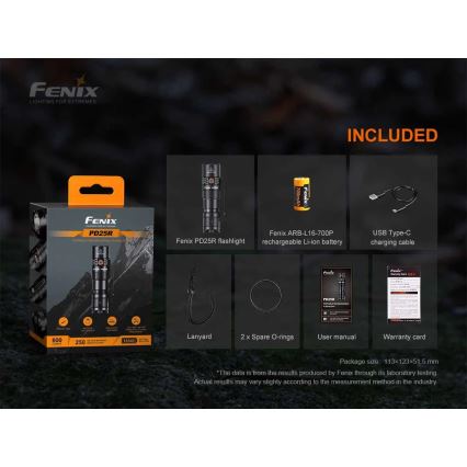 Fenix PD25R - LED Punjiva baterijska svjetiljka LED/USB/1xCR123A IP68 800 lm 70 h 700 mAh