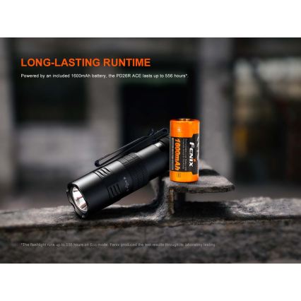 Fenix PD26RACE - punjiva LED svjetiljka s mogućnošću prigušivanja, USB, 1600 mAh, IP68, 1300 lm, 556 h, crna