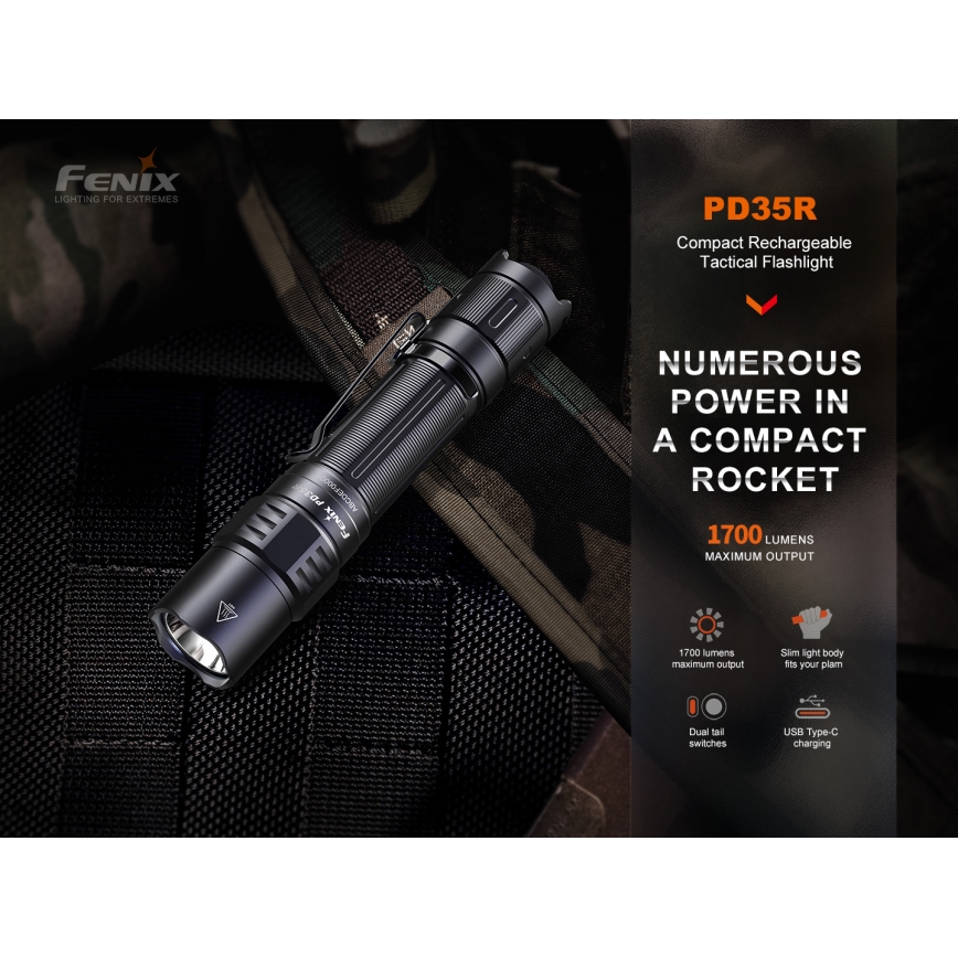 Fenix PD35R - LED Punjiva baterijska svjetiljka LED/USB/2xCR123A IP68 1700 lm 100 h 3400 mAh