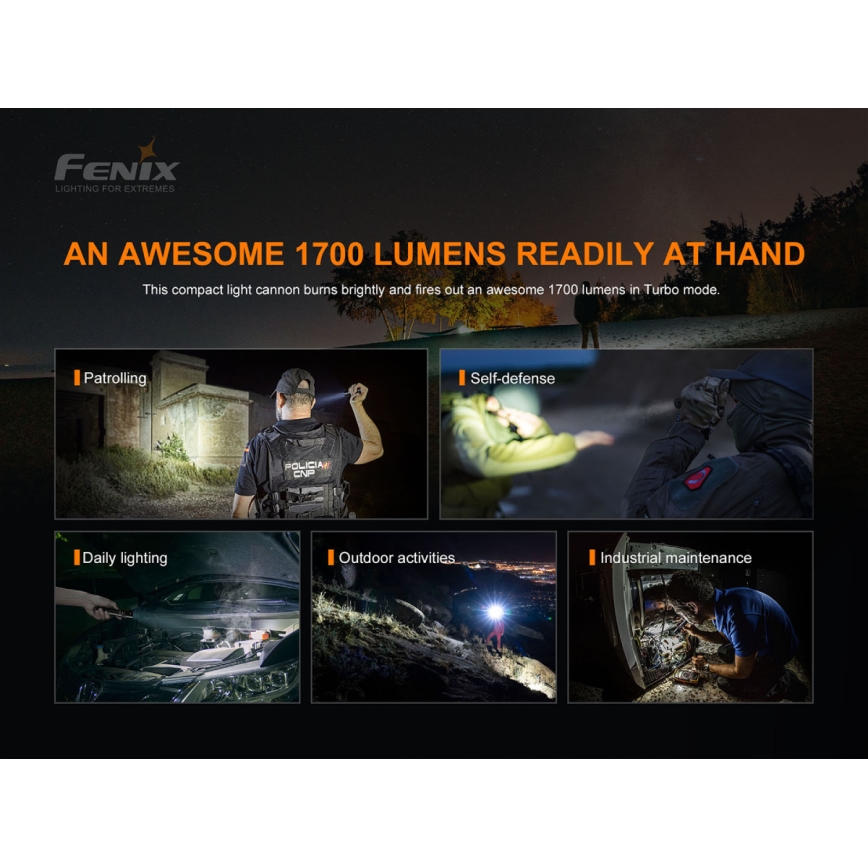 Fenix PD35V30 - LED Punjiva baterijska svjetiljka LED/USB/2xCR123A IP68 1700 lm 230 h 2600 mAh