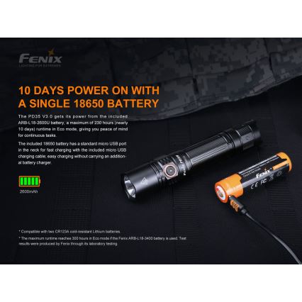 Fenix PD35V30 - LED Punjiva baterijska svjetiljka LED/USB/2xCR123A IP68 1700 lm 230 h 2600 mAh