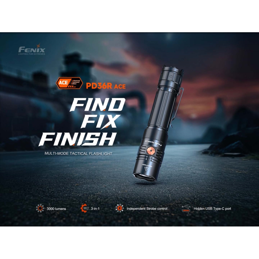 Fenix PD36RACE - LED punjiva svjetiljka s podesivom jačinom svjetla LED/USB 5000 mAh IP68 3000 lm 63,45 h crna