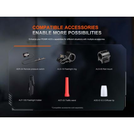 Fenix PD36RACE - LED punjiva svjetiljka s podesivom jačinom svjetla LED/USB 5000 mAh IP68 3000 lm 63,45 h crna