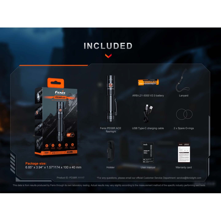 Fenix PD36RACE - LED punjiva svjetiljka s podesivom jačinom svjetla LED/USB 5000 mAh IP68 3000 lm 63,45 h crna