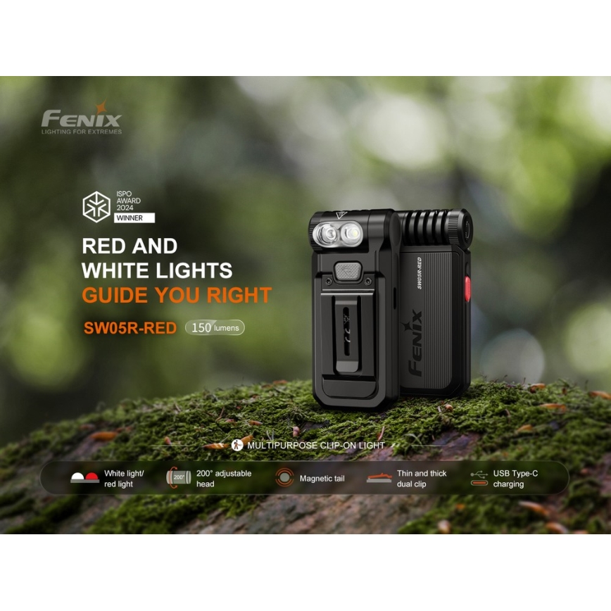 Fenix SW05RREDBLC - LED Prigušiva punjiva baterijska svjetiljka LED/USB IPX6 150 lm 49 h crna