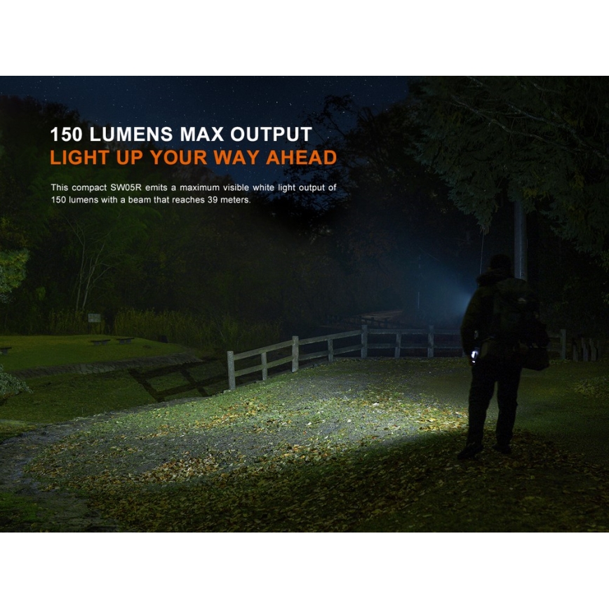 Fenix SW05RREDBLC - LED Prigušiva punjiva baterijska svjetiljka LED/USB IPX6 150 lm 49 h crna