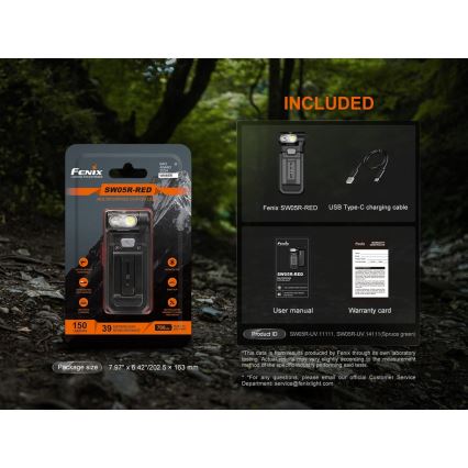 Fenix SW05RREDBLC - LED Prigušiva punjiva baterijska svjetiljka LED/USB IPX6 150 lm 49 h crna