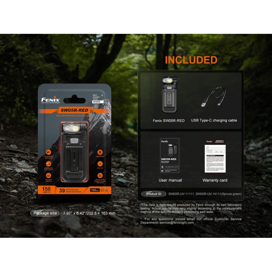 Fenix SW05RREDBLC - LED Prigušiva punjiva baterijska svjetiljka LED/USB IPX6 150 lm 49 h crna