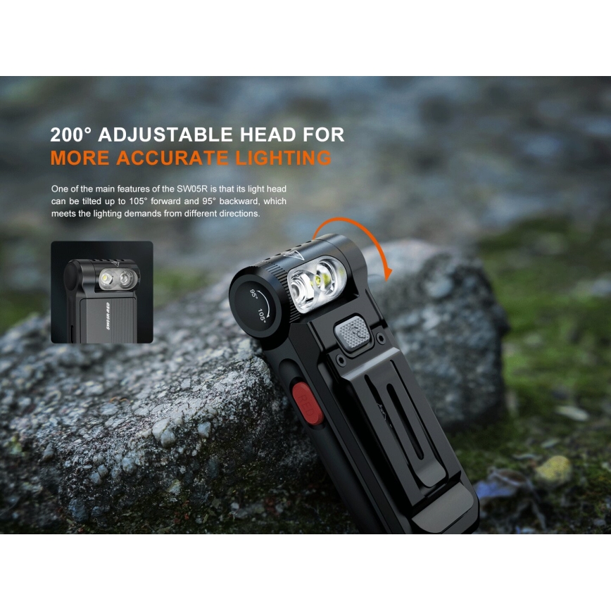 Fenix SW05RREDBLC - LED punjiva svjetiljka s mogućnošću prigušivanja svjetla LED/USB IPX6 150 lm 49 h 700 mAh crna