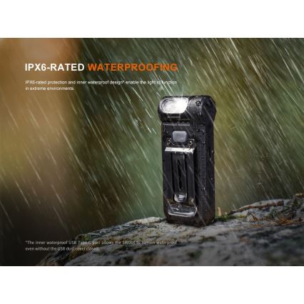 Fenix SW05RREDBLC - LED punjiva svjetiljka s mogućnošću prigušivanja svjetla LED/USB IPX6 150 lm 49 h 700 mAh crna