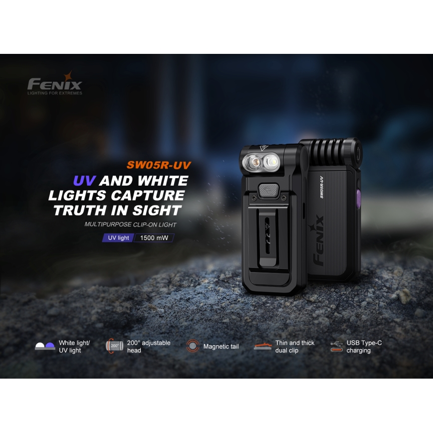 Fenix SW05RUVBLC - LED Prigušiva punjiva baterijska svjetiljka LED/USB IPX6 150 lm 49 h 700 mAh crna