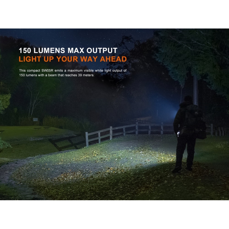Fenix SW05RUVBLC - LED Prigušiva punjiva baterijska svjetiljka LED/USB IPX6 150 lm 49 h 700 mAh crna