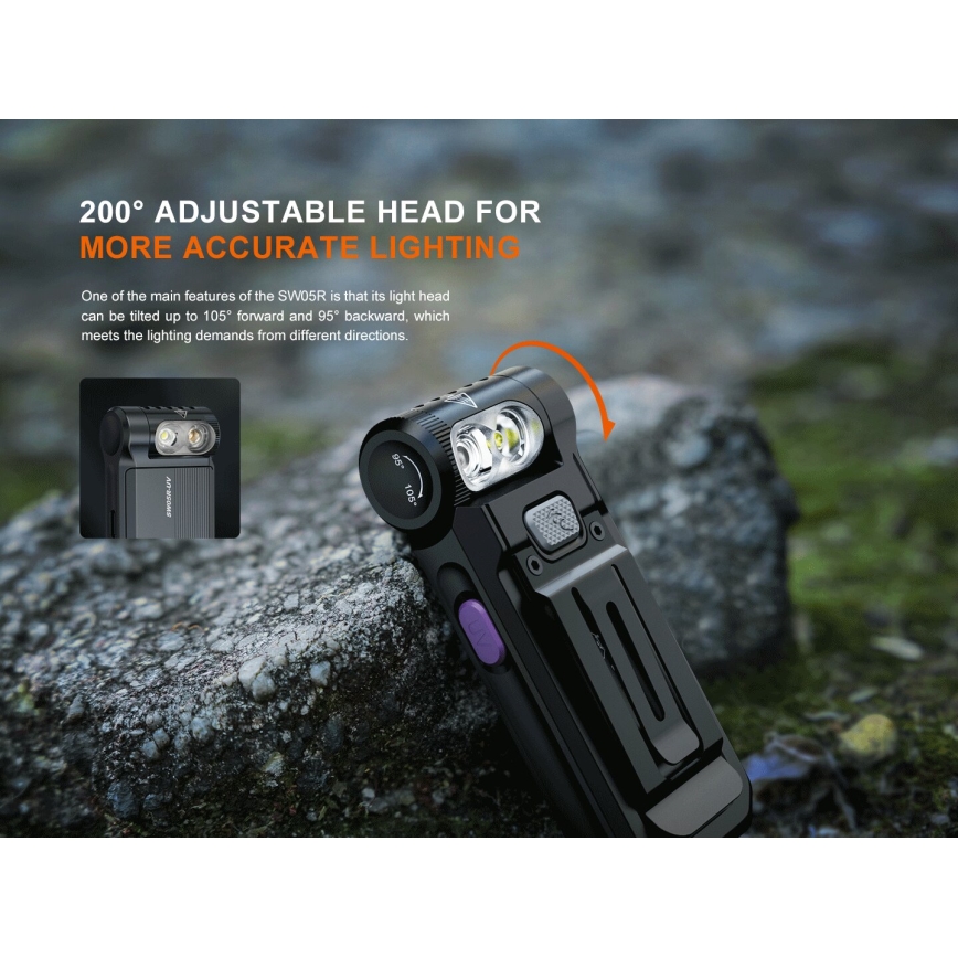 Fenix SW05RUVBLC - LED Prigušiva punjiva baterijska svjetiljka LED/USB IPX6 150 lm 49 h 700 mAh crna