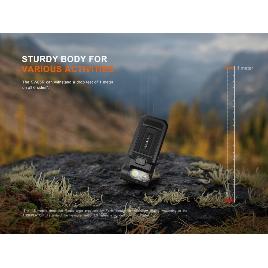 Fenix SW05RUVBLC - LED Prigušiva punjiva baterijska svjetiljka LED/USB IPX6 150 lm 49 h 700 mAh crna