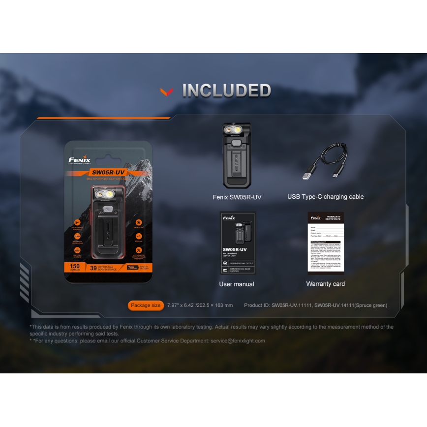 Fenix SW05RUVBLC - LED Prigušiva punjiva baterijska svjetiljka LED/USB IPX6 150 lm 49 h 700 mAh crna