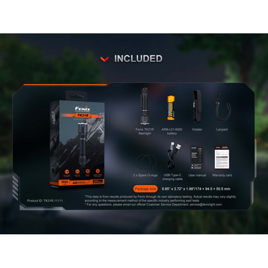 Fenix TK21RBLK - LED punjiva ručna svjetiljka s prigušivanjem LED/USB 6000 mAh IP68 3600 lm 72,5 h crna