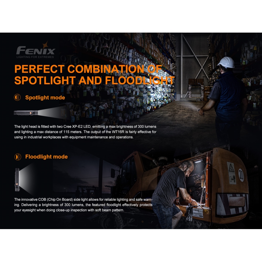 Fenix WT16R - LED Punjiva baterijska svjetiljka 2xLED/USB IP66 300 lm 30 h