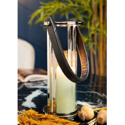 Fenjer LAMPION 30 cm sjajni krom/crna